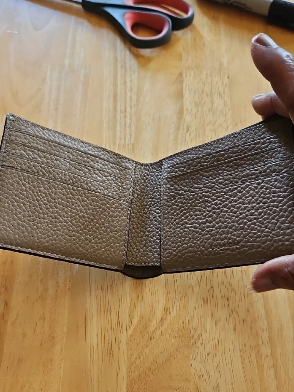 COACH Men's Olive Green Pebbled Leather Bifold Wallet with Embossed Carriage
